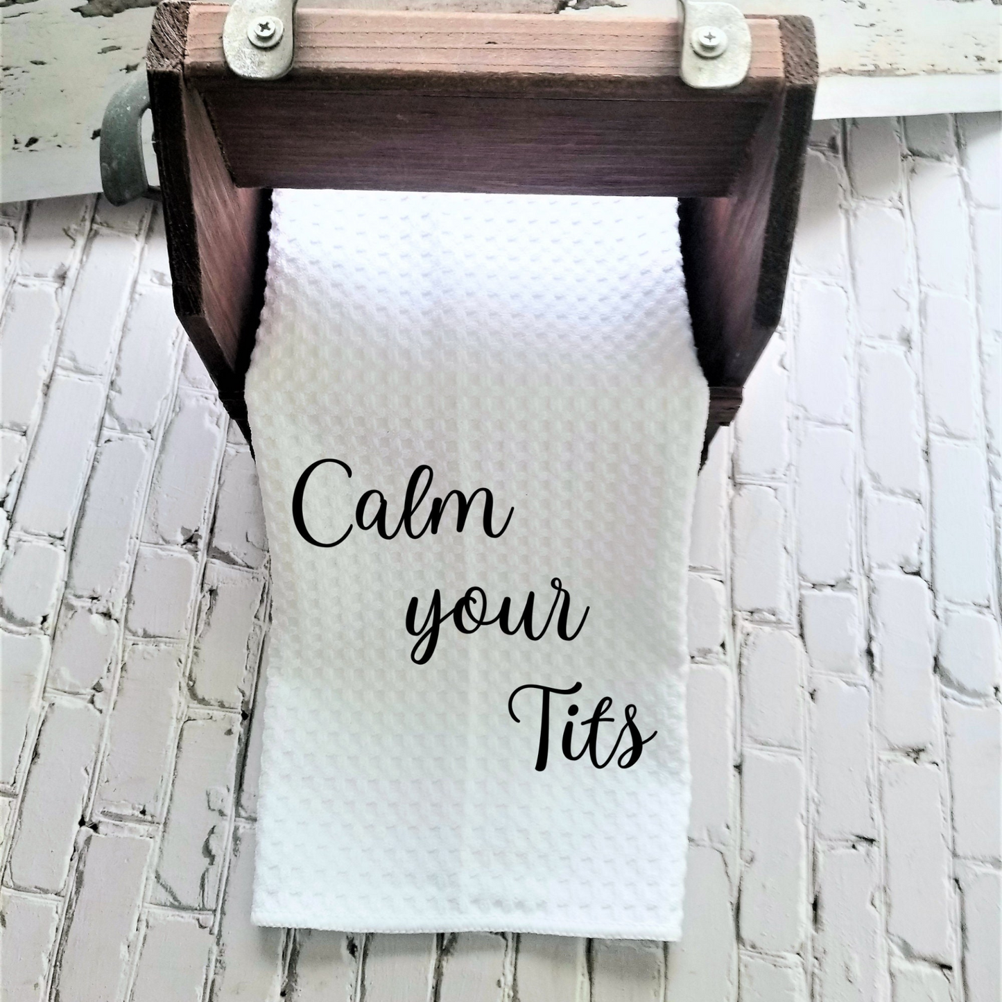 Calm Your Tits Dish Towel | Funny Kitchen Towel with Sarcastic Quote | Decorative Hand Towel for Housewarming Gift or Chef Gift