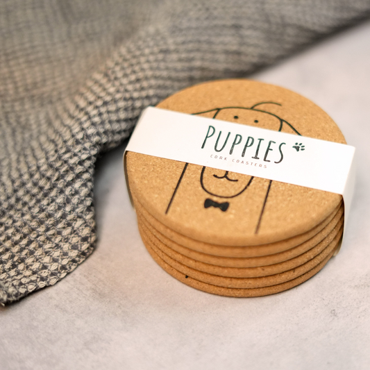 PUPPIES - Cute dog Cork coasters, round, set of 6