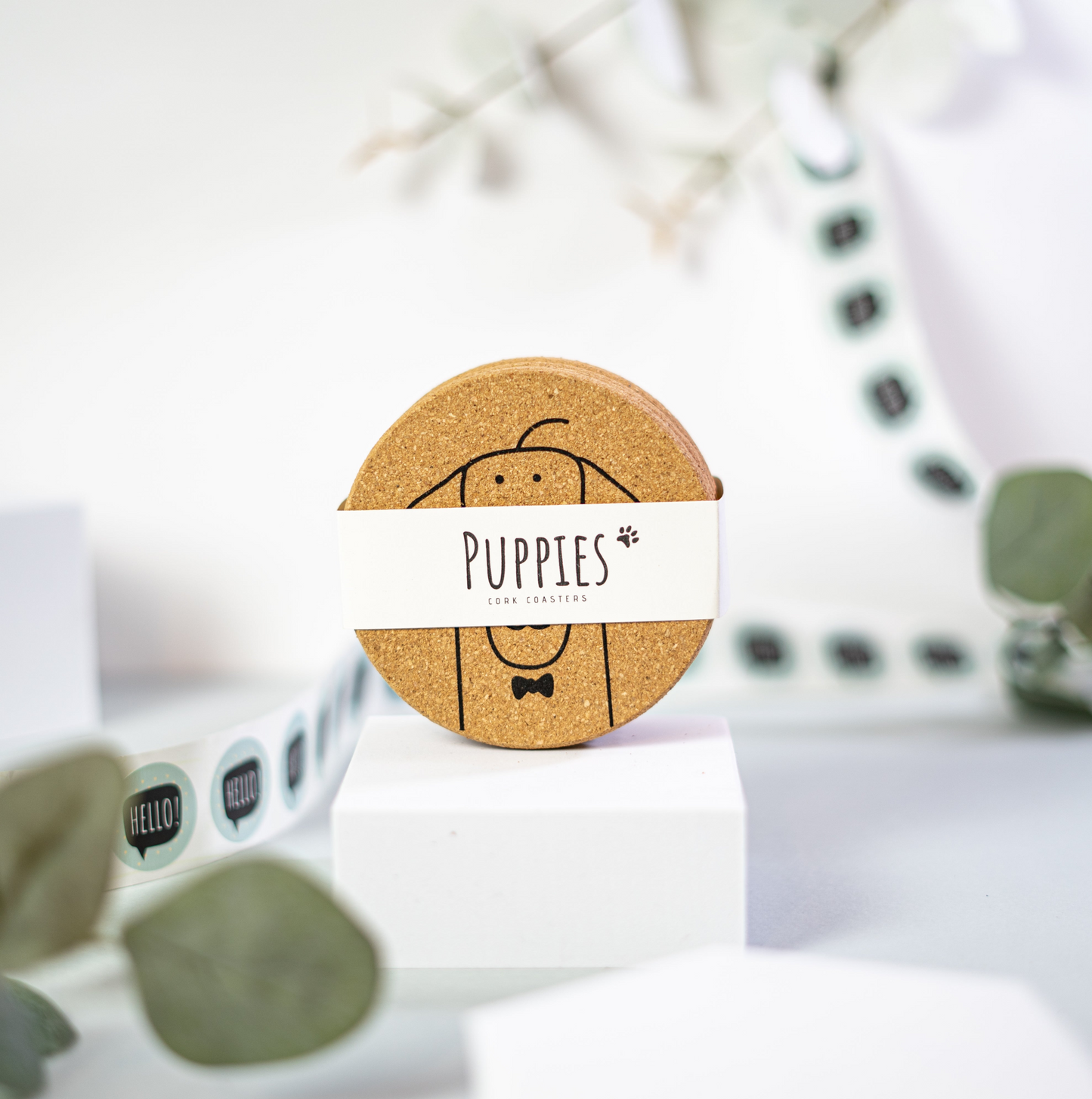 PUPPIES - Cute dog Cork coasters, round, set of 6