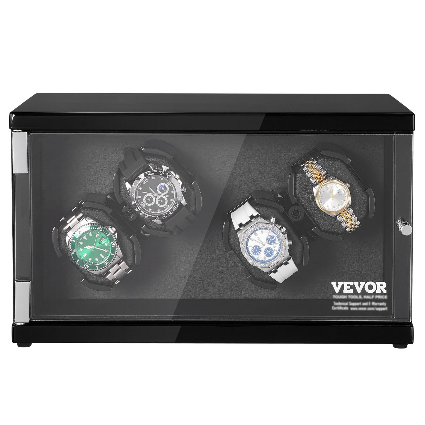 VEVOR Watch Winder, Watch Winder for 4 Men's and Women's Automatic Watches, with 2 Super Quiet Japanese Mabuchi Motors, Blue LED Light and Adapter, High-Density Board Shell and Black PU