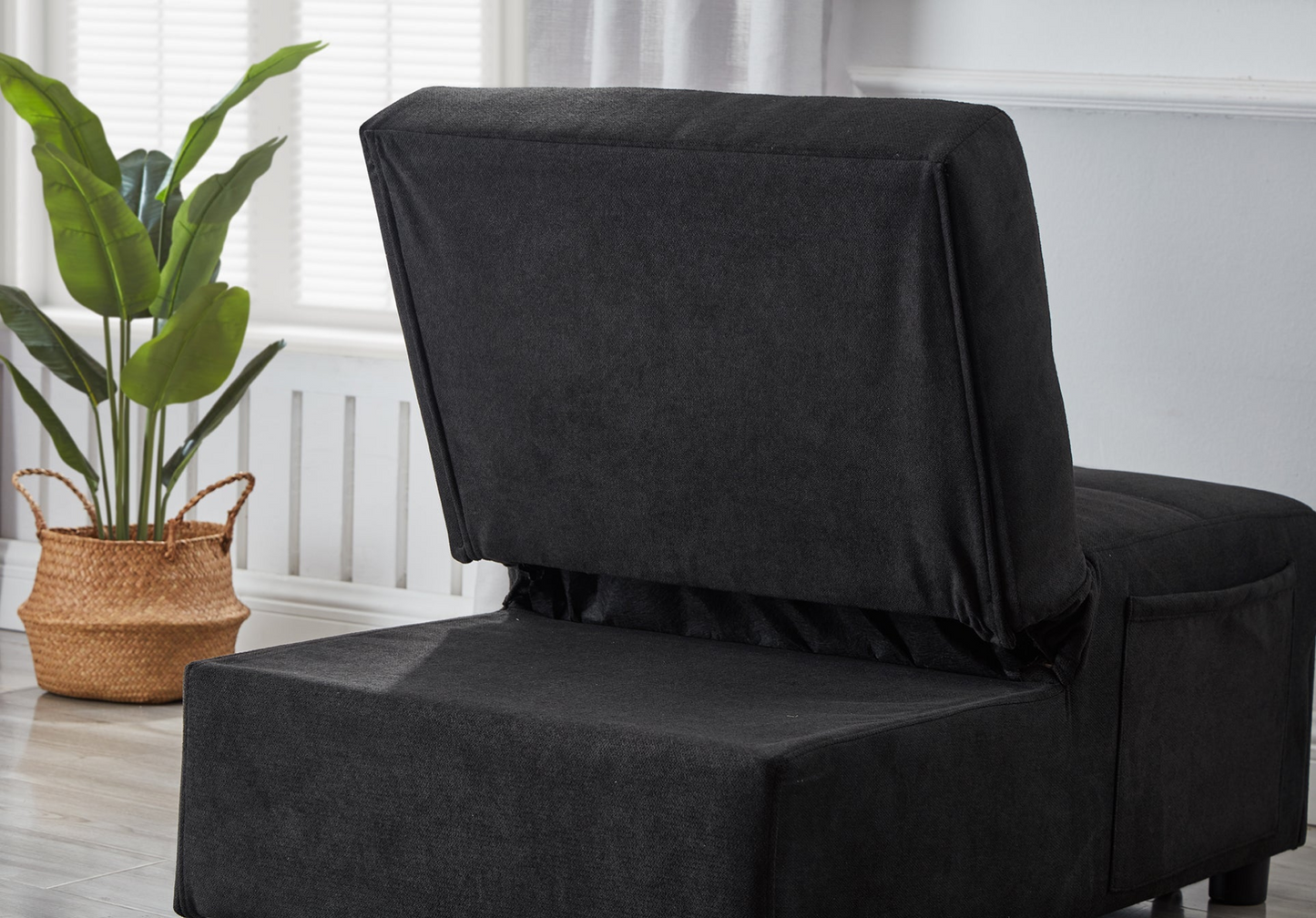 Living Room Bed Room Furniture with Black Linen Fabric Recliner Chair Bed