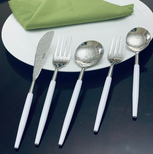 White & Silver Flatware Stainless Steel Set of 20