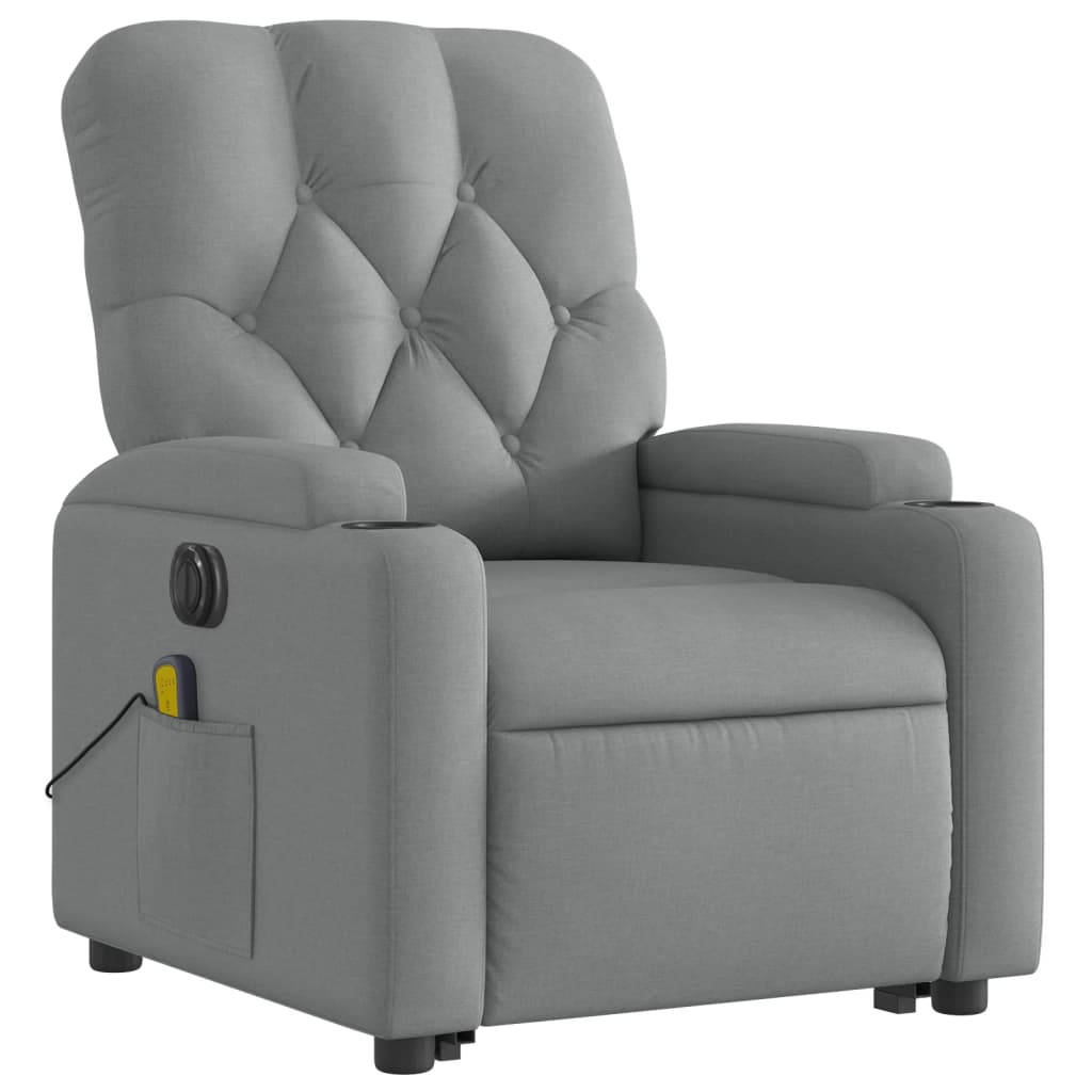 vidaXL Electric Stand up Massage Recliner Chair Light Gray Fabric