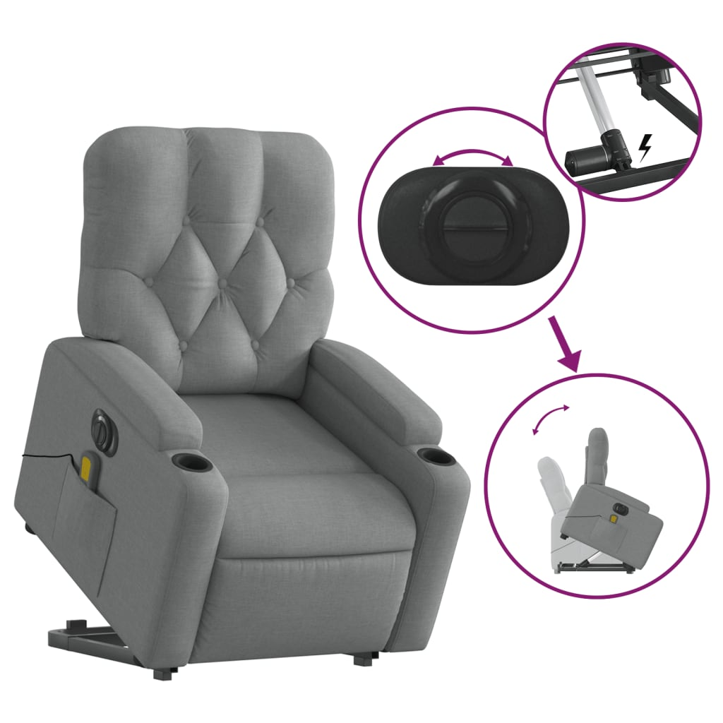 vidaXL Electric Stand up Massage Recliner Chair Light Gray Fabric