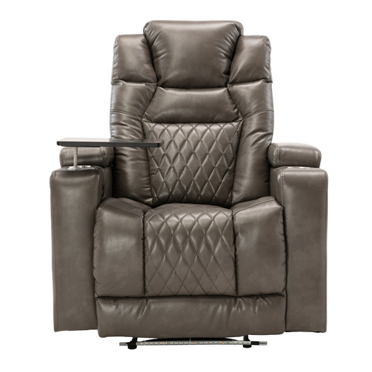 Power Motion Recliner with USB Charging Port and Hidden Arm Storage, Home Theater Seating with 2 Convenient Cup Holders Design and 360° Swivel Tray Table