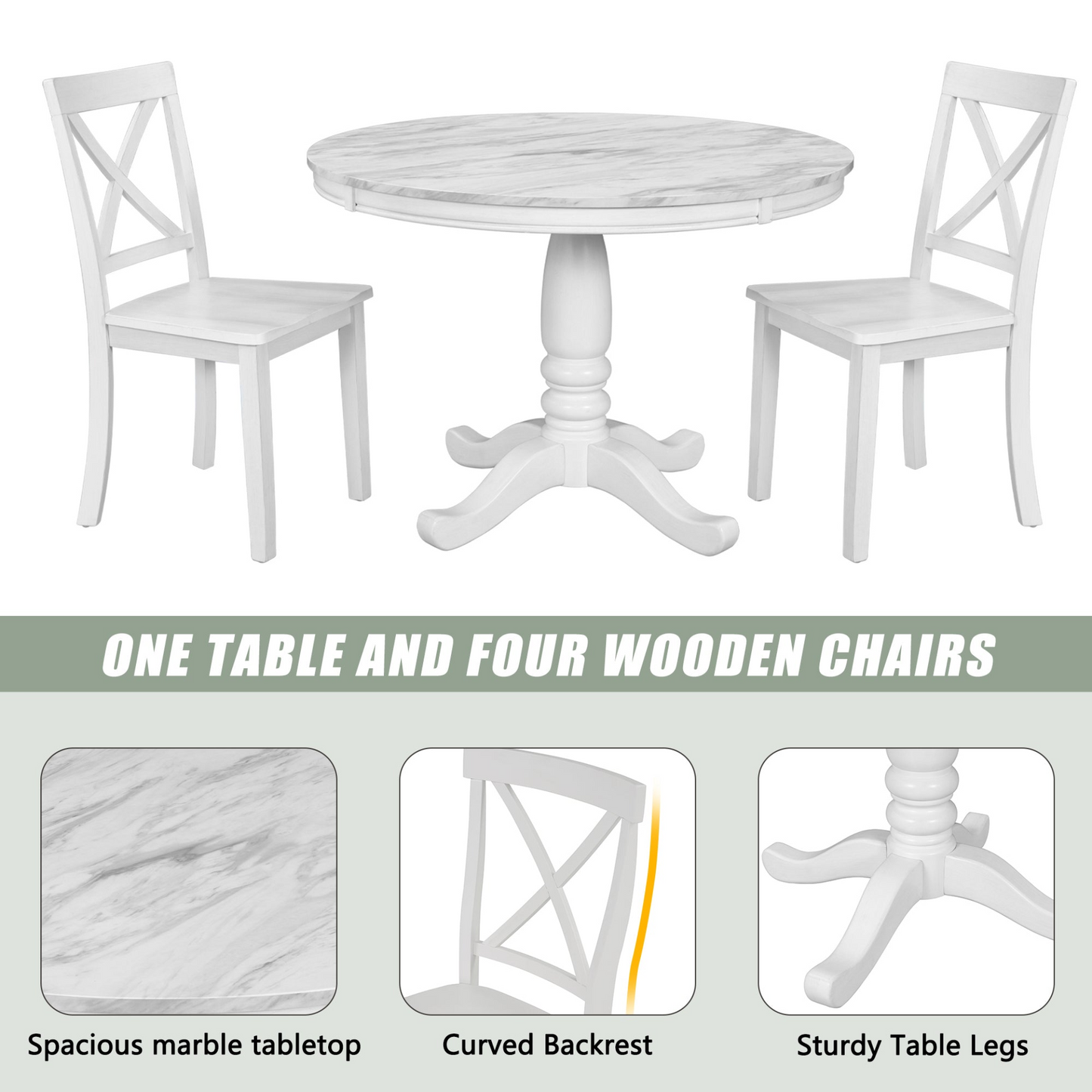 5 Pieces Dining Table and Chairs Set for 4 Persons, Kitchen Room Solid Wood Table with 4 Chairs