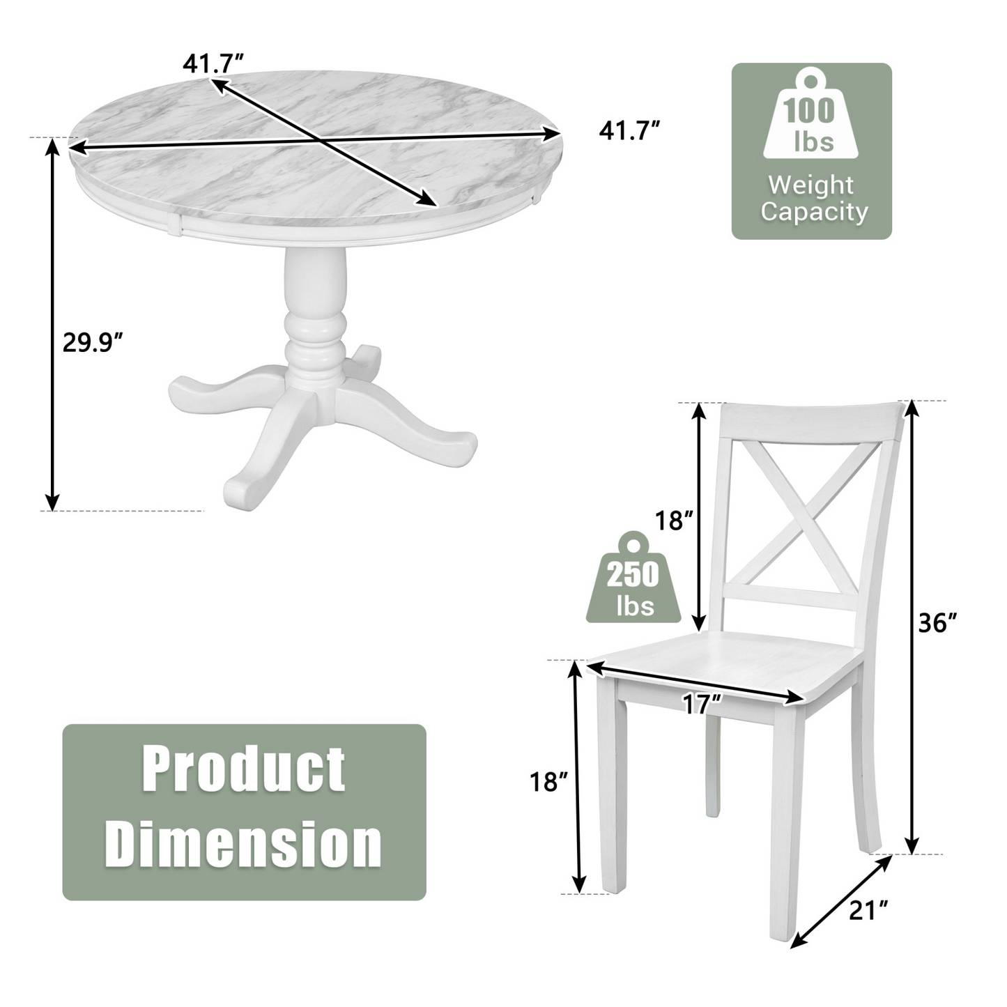 5 Pieces Dining Table and Chairs Set for 4 Persons, Kitchen Room Solid Wood Table with 4 Chairs