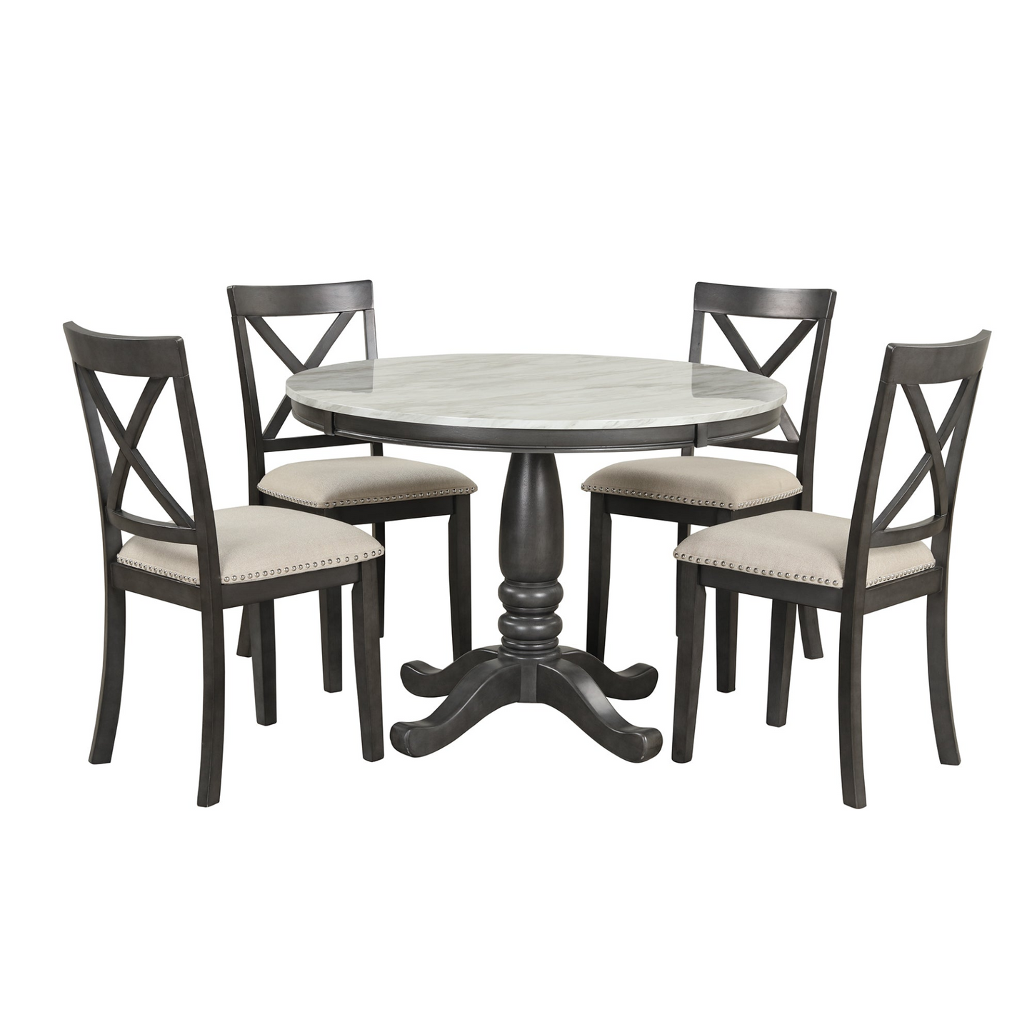 5 Pieces Dining Table and Chairs Set for 4 Persons, Kitchen Room Solid Wood Table with 4 Chairs