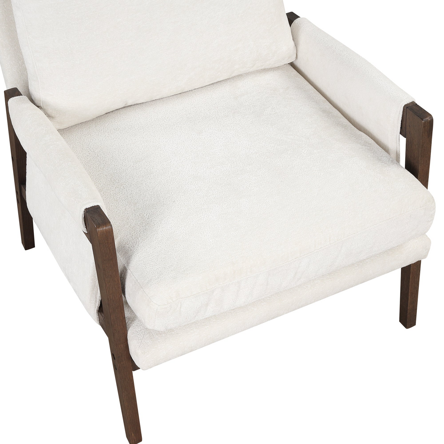 Mid-Century Modern Velvet Accent Chair,Leisure Chair with Solid Wood and Thick Seat Cushion for Living Room,Bedroom,Studio,White