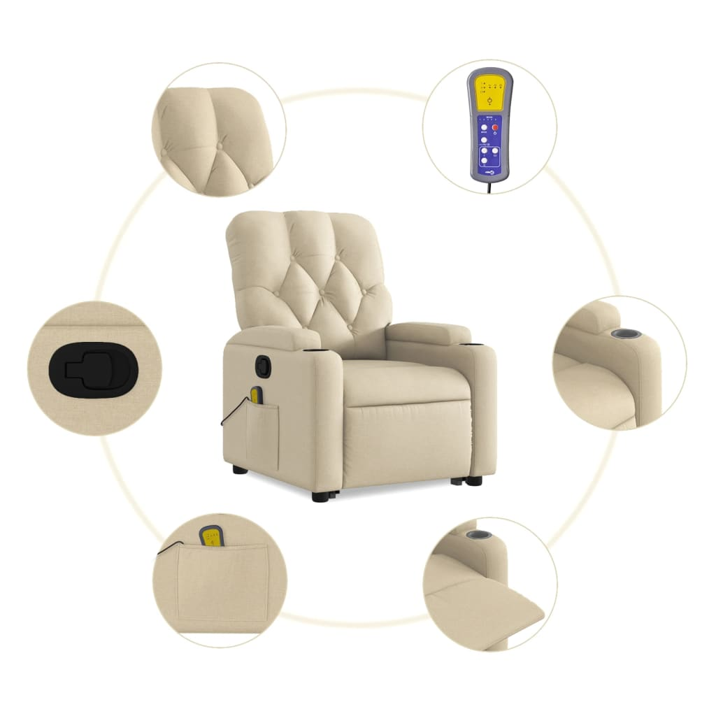 vidaXL Stand up Massage Recliner Chair Cream Fabric