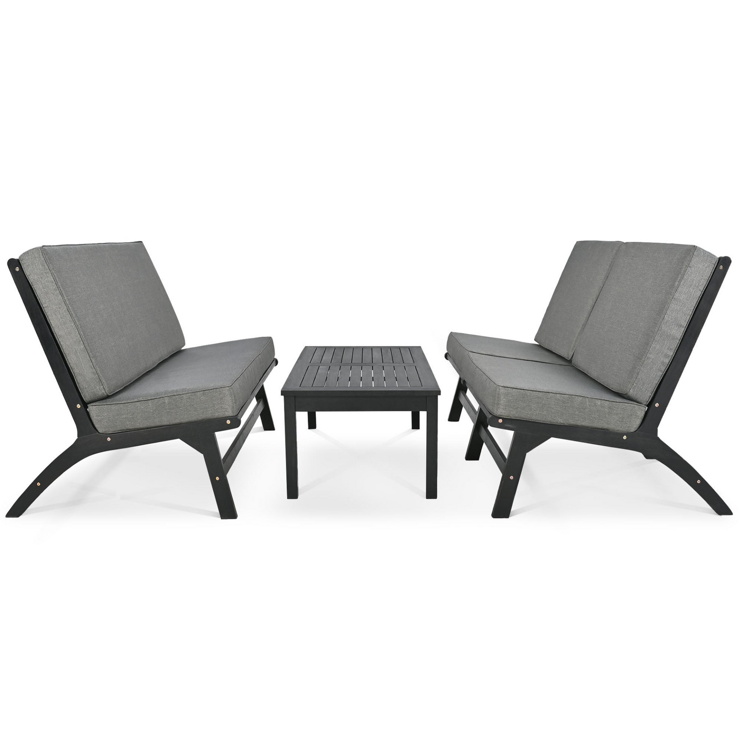 4-Piece V-shaped Seats set, Acacia Solid Wood Outdoor Sofa, Garden Furniture, Outdoor seating, Black And Gray