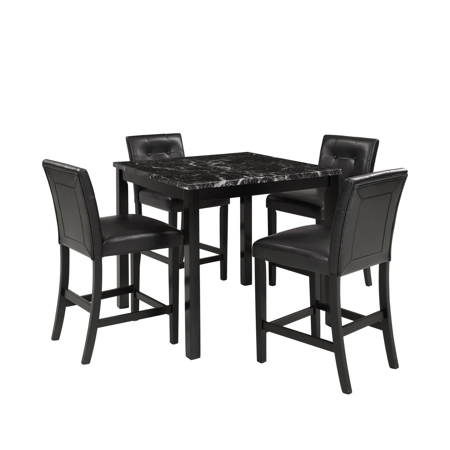 5-Piece Kitchen Table Set Faux Marble Top Counter Height Dining Table Set with 4 PU Leather-Upholstered Chairs, Black