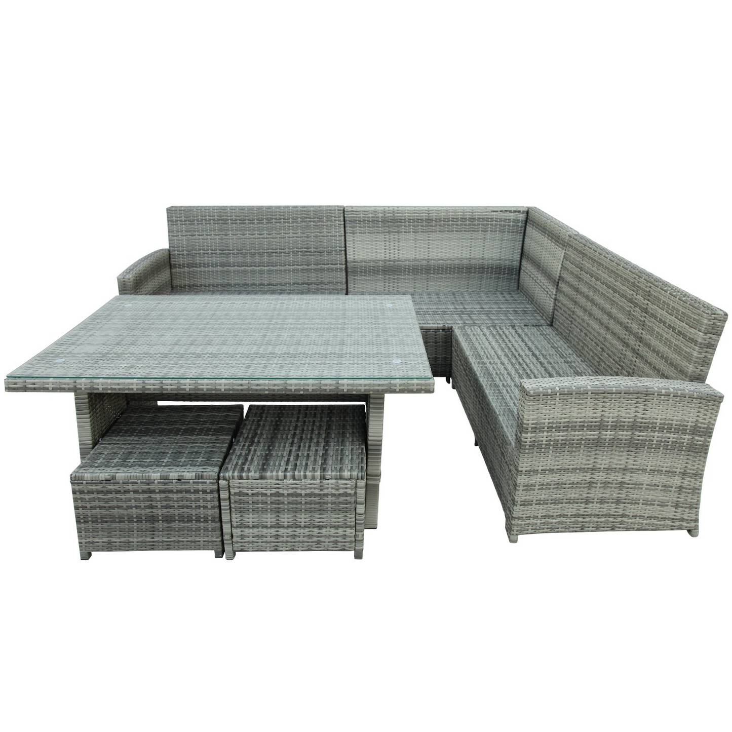 6-Piece Patio Furniture Set Outdoor Sectional Sofa with Glass Table, Ottomans for Pool, Backyard, Lawn (Gray)