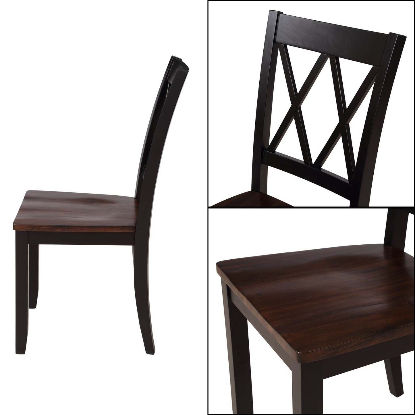 5-Piece Dining Table Set Home Kitchen Table and Chairs Wood Dining Set, Black+Cherry