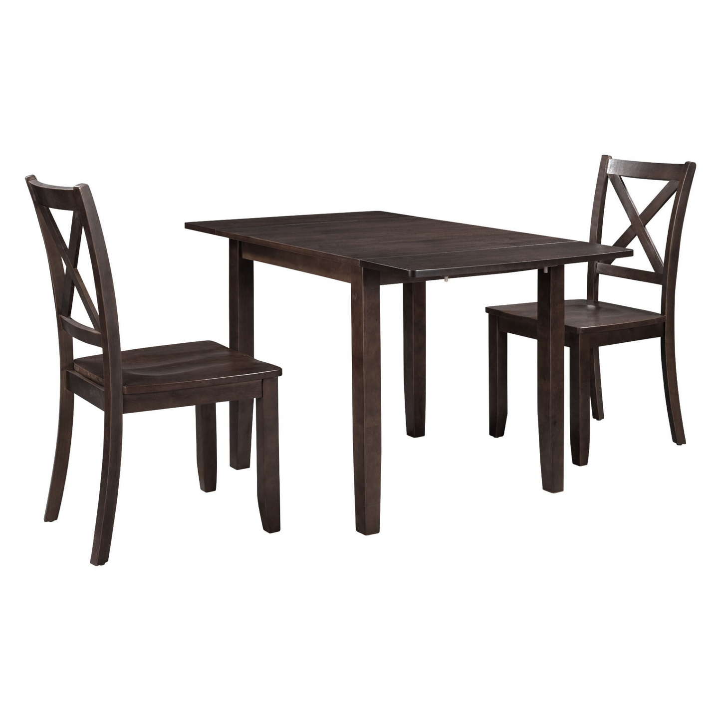 3-Piece Wood Drop Leaf Breakfast Nook Dining Table Set with 2 X-back Chairs for Small Places, Espresso