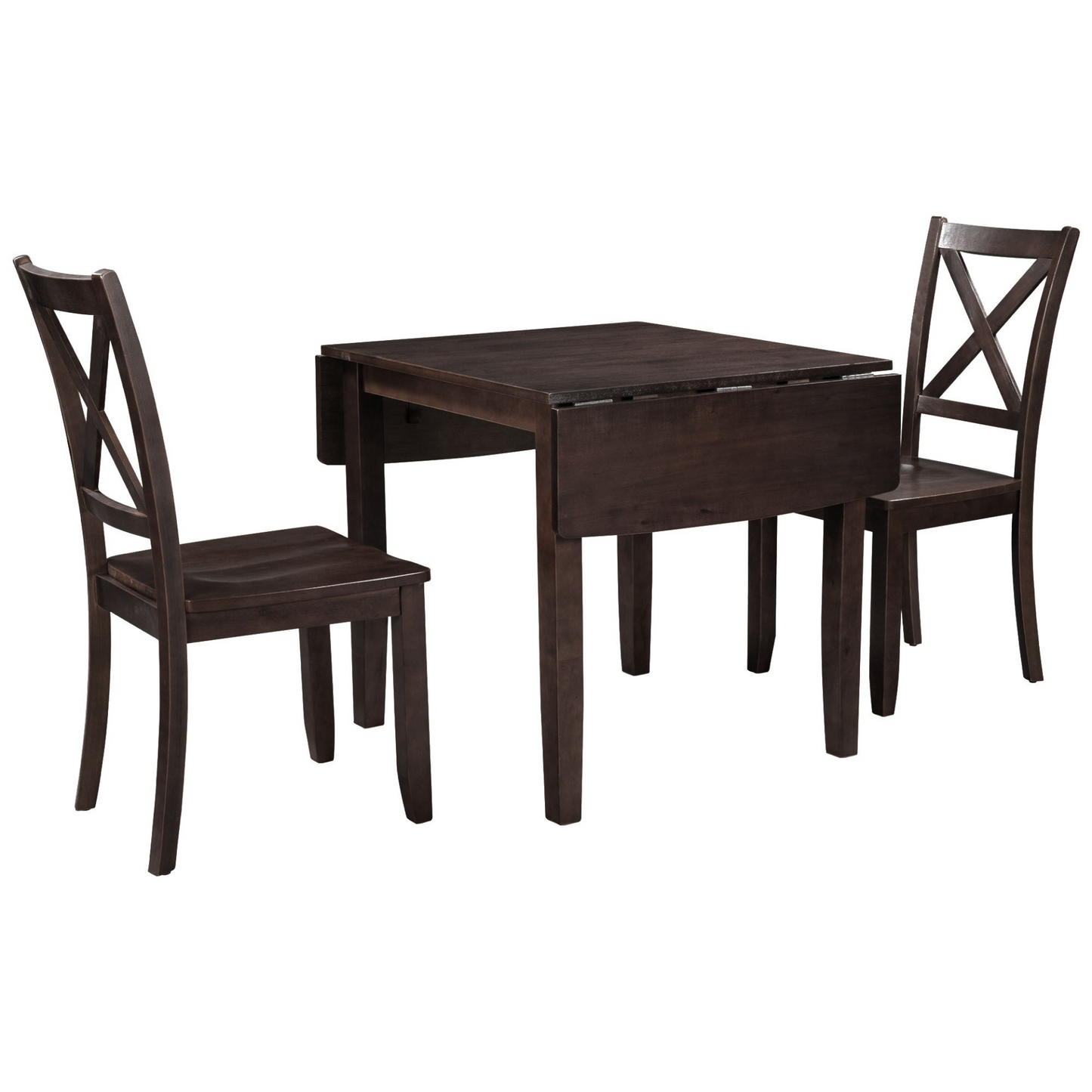 3-Piece Wood Drop Leaf Breakfast Nook Dining Table Set with 2 X-back Chairs for Small Places, Espresso