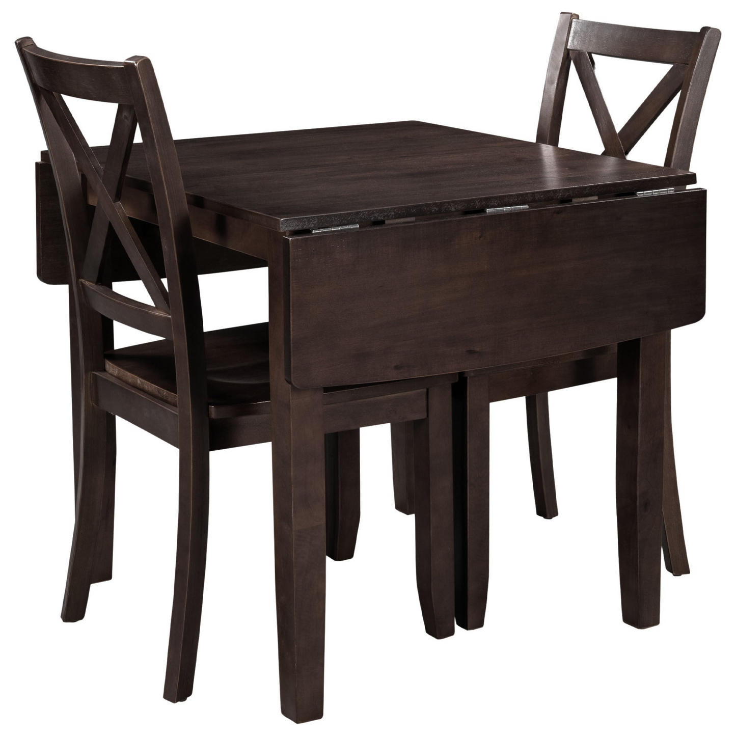 3-Piece Wood Drop Leaf Breakfast Nook Dining Table Set with 2 X-back Chairs for Small Places, Espresso