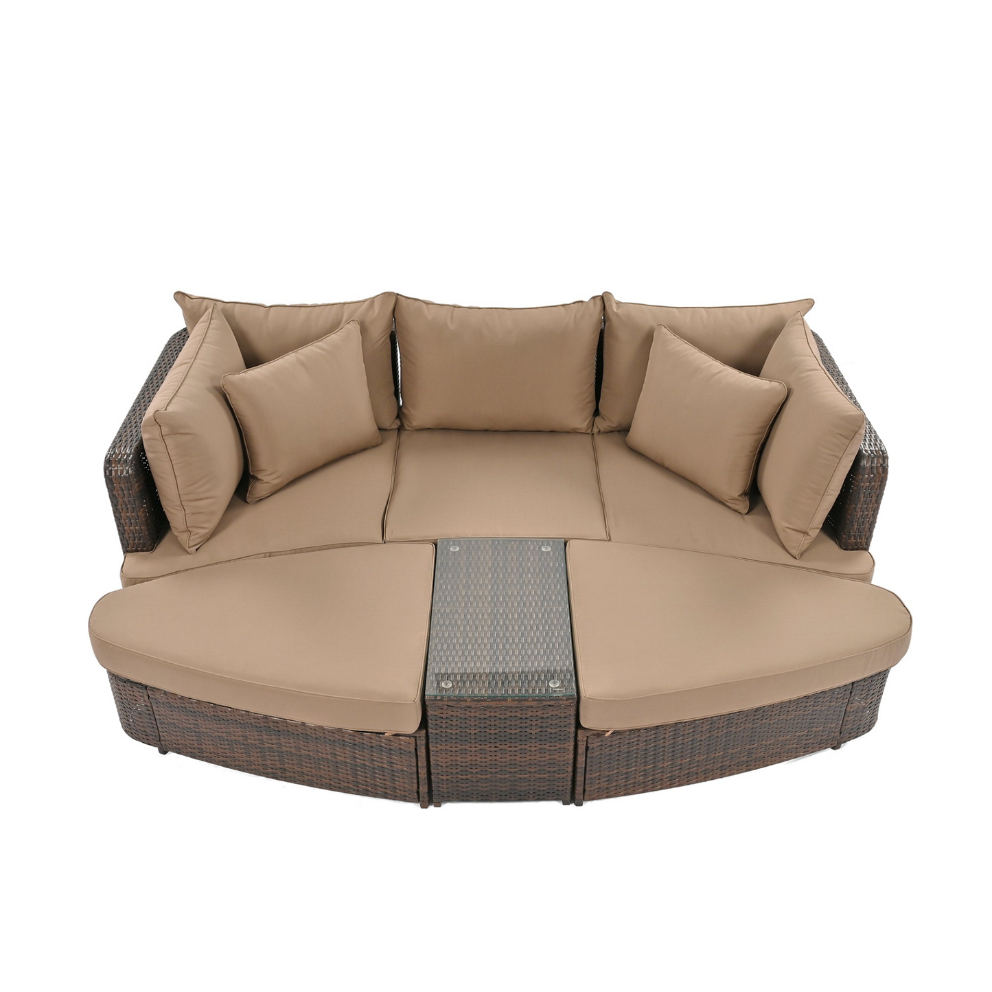 6-Piece Patio Outdoor Conversation Round Sofa Set, PE Wicker Rattan Separate Seating Group with Coffee Table, Brown