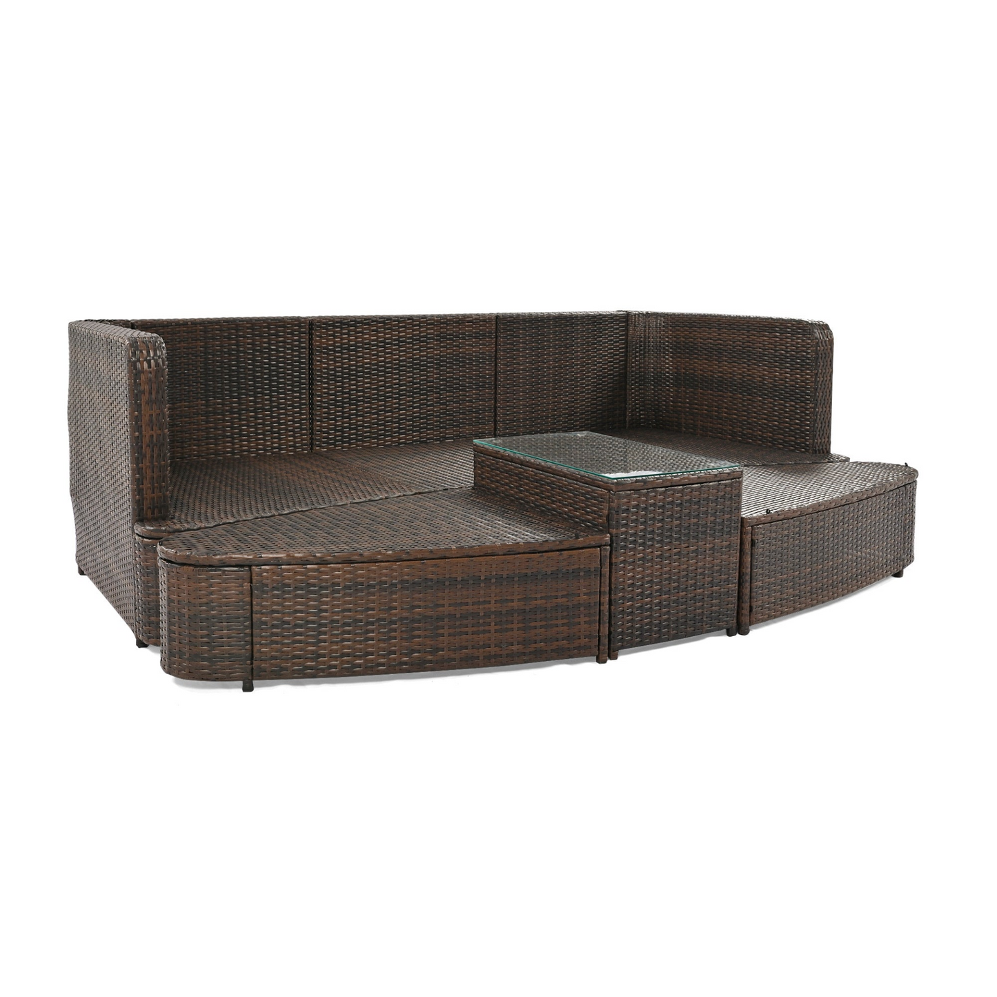 6-Piece Patio Outdoor Conversation Round Sofa Set, PE Wicker Rattan Separate Seating Group with Coffee Table, Brown