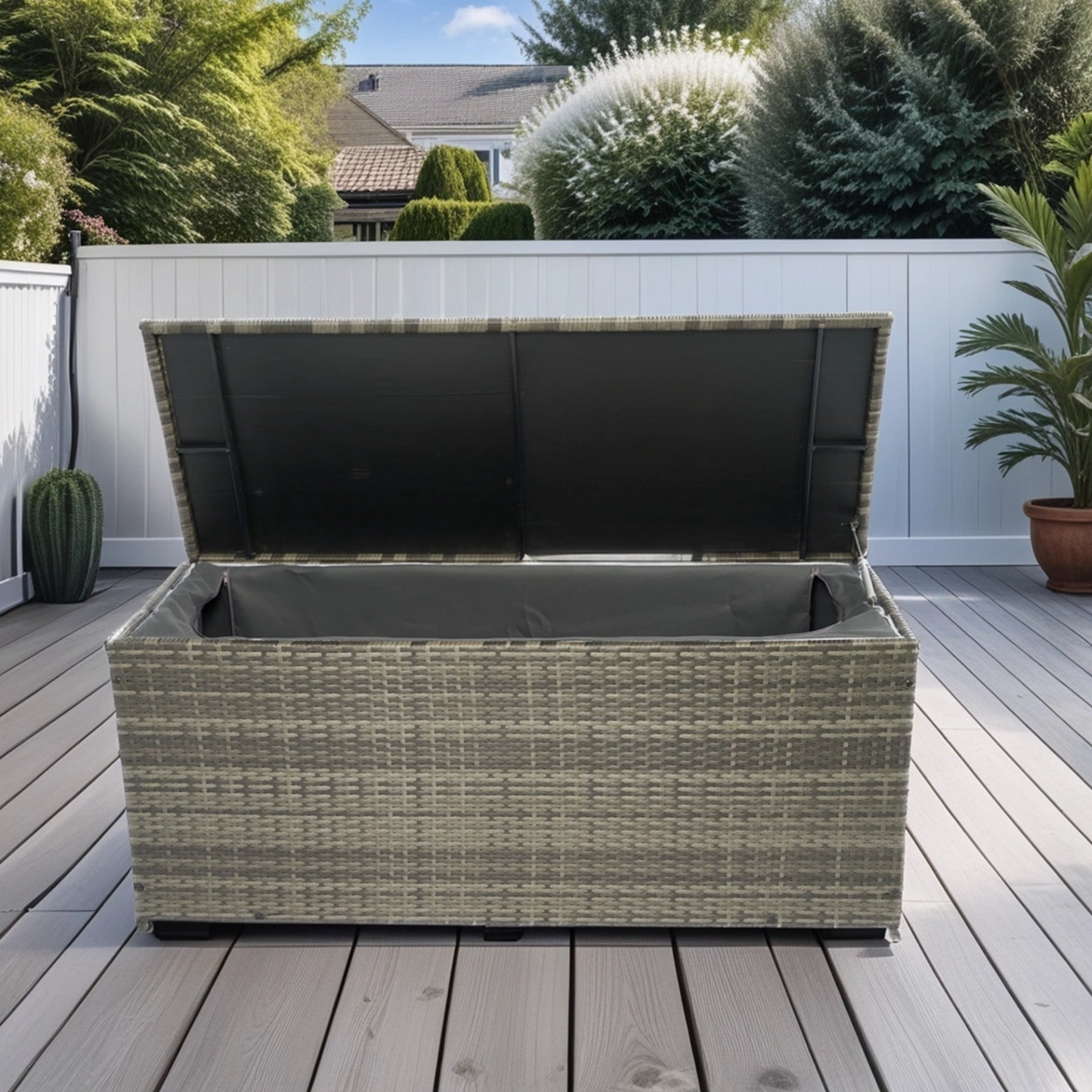 Outdoor Storage Box, 113 Gallon Wicker Patio Deck Boxes with Lid, Outdoor Cushion Storage for Kids Toys, Pillows, Towel Grey Wicker