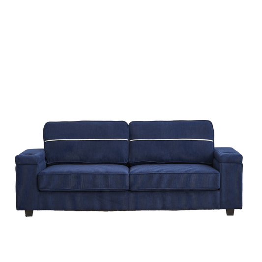 86.5 inch Sofa Couch- Deep Seat Sofa with two storage spaces, T-Pyce Charging Ports , USB Charging Ports & 2 Cup ,Corduroy 3 Seater Couch, Modern Sofas for Living Room