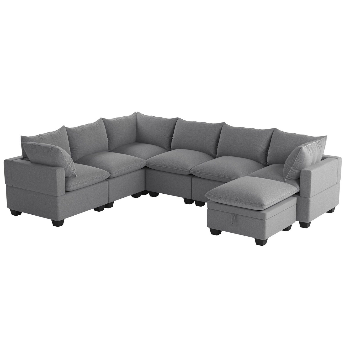 120*93" Modern U Shape Modular Sofa with Storage Ottoman,Luxury 7 Seat Sectional Couch Set with 2 Pillows Included,Freely Combinable Indoor Funiture for Living Room, Apartment