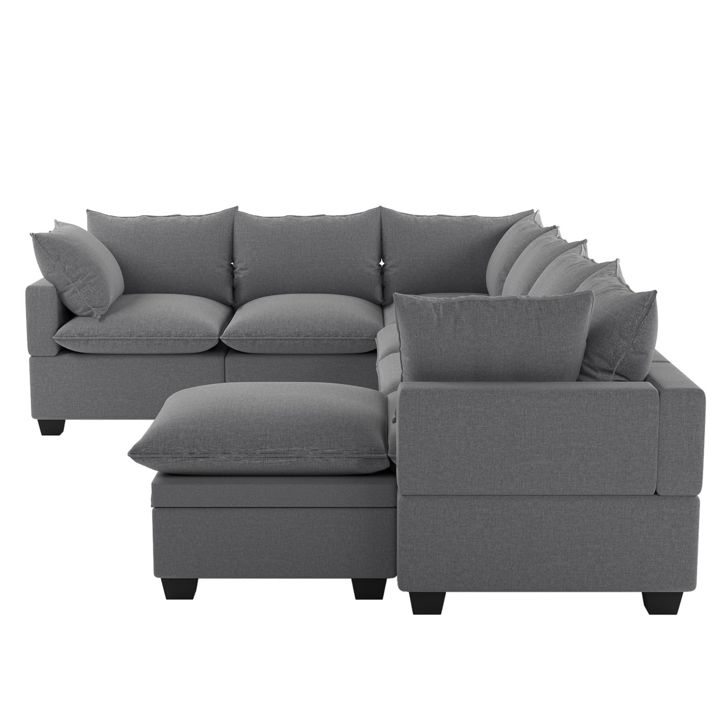 120*93" Modern U Shape Modular Sofa with Storage Ottoman,Luxury 7 Seat Sectional Couch Set with 2 Pillows Included,Freely Combinable Indoor Funiture for Living Room, Apartment