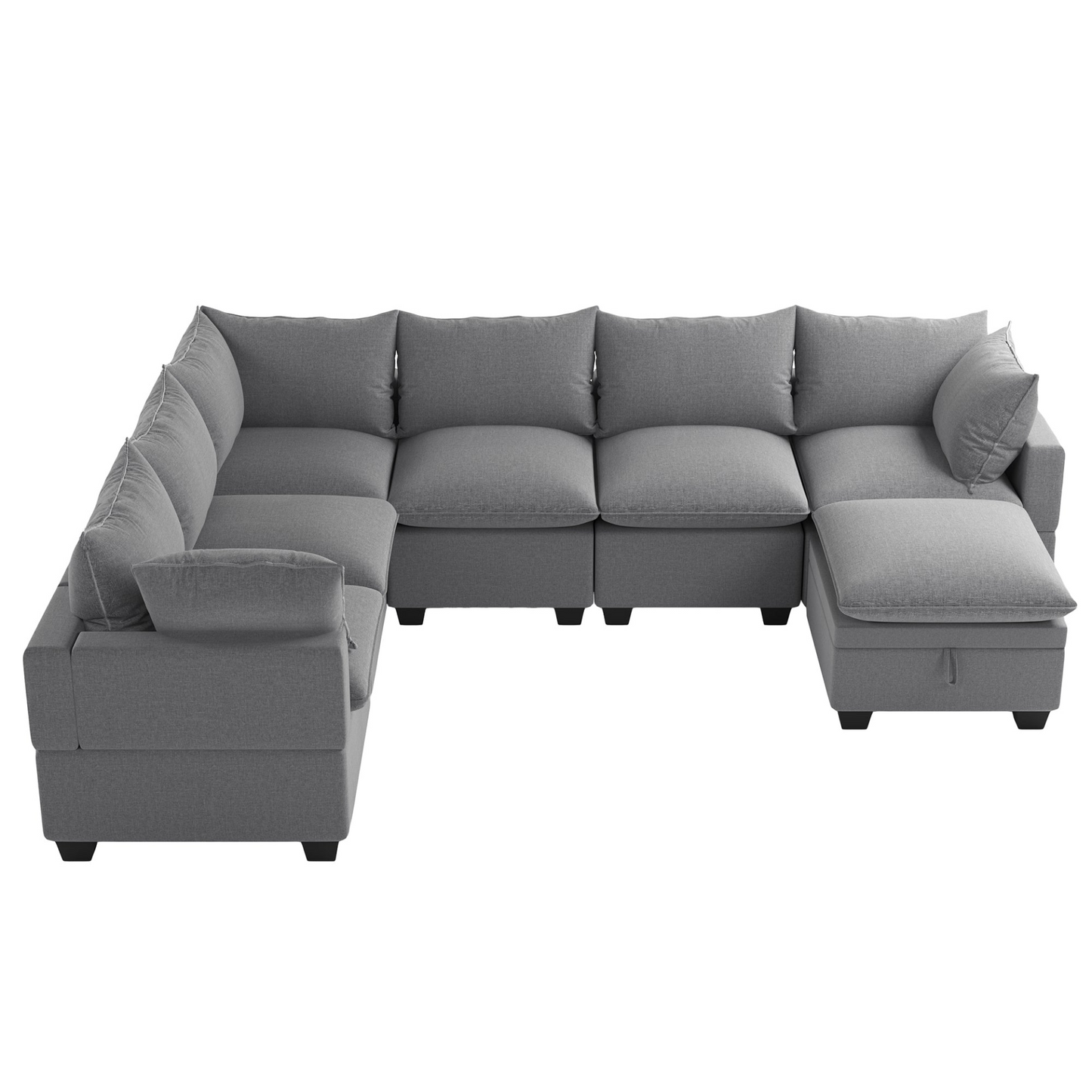 120*93" Modern U Shape Modular Sofa with Storage Ottoman,Luxury 7 Seat Sectional Couch Set with 2 Pillows Included,Freely Combinable Indoor Funiture for Living Room, Apartment