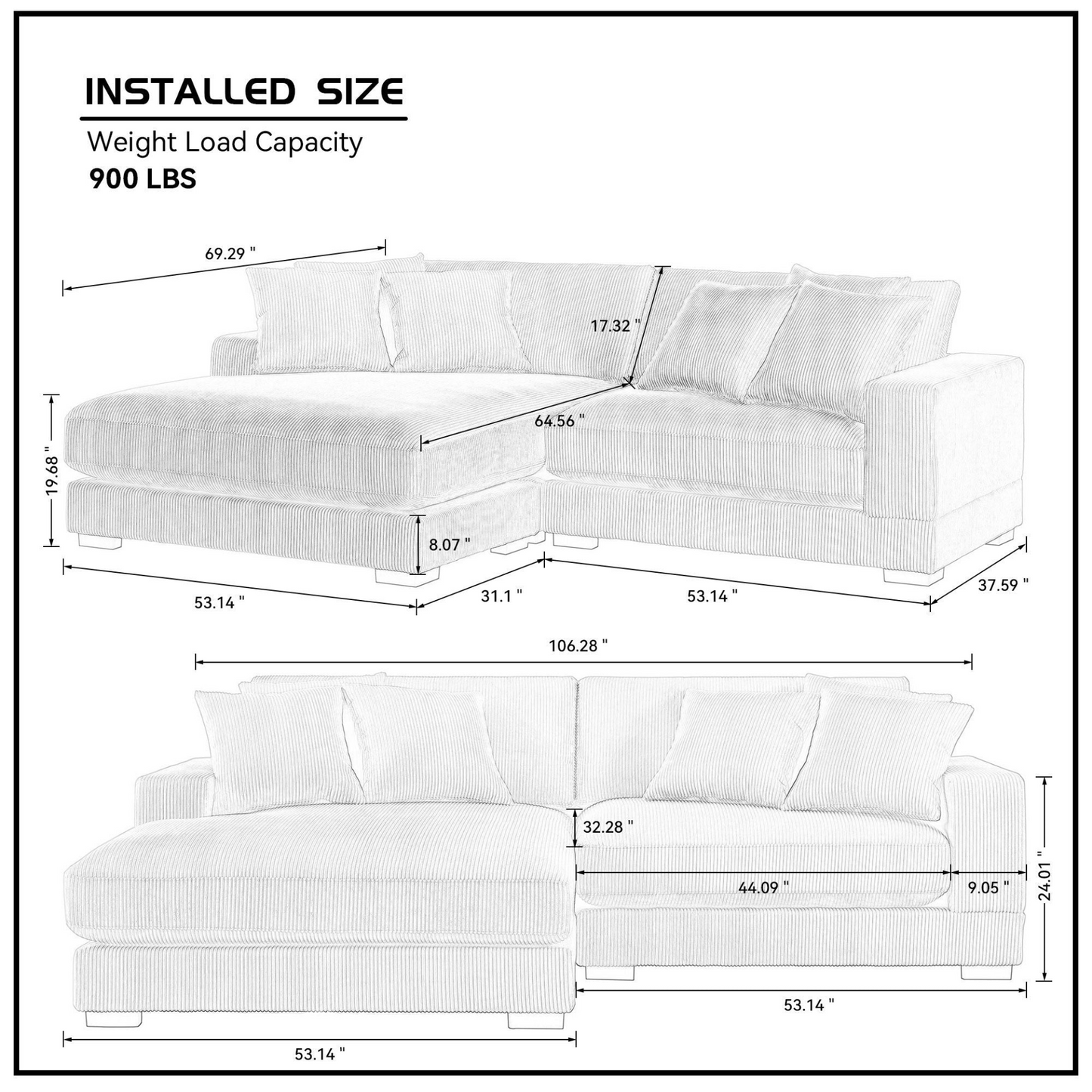 106.28inch Sectional Couch Covers L Shaped Sofa Covers Chaise Lounge Cover 2 Pieces Sofa Cover Soft for living room,office,BEIGE