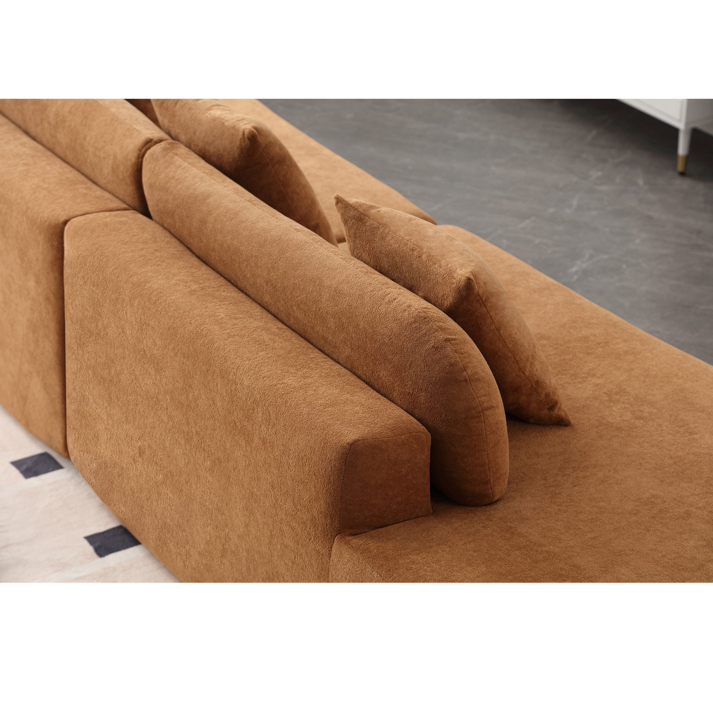 Modern curved combination sofa, terrycloth fabric sofa, minimalist sofa in living room, apartment, no assembly required, three pillows,Browm