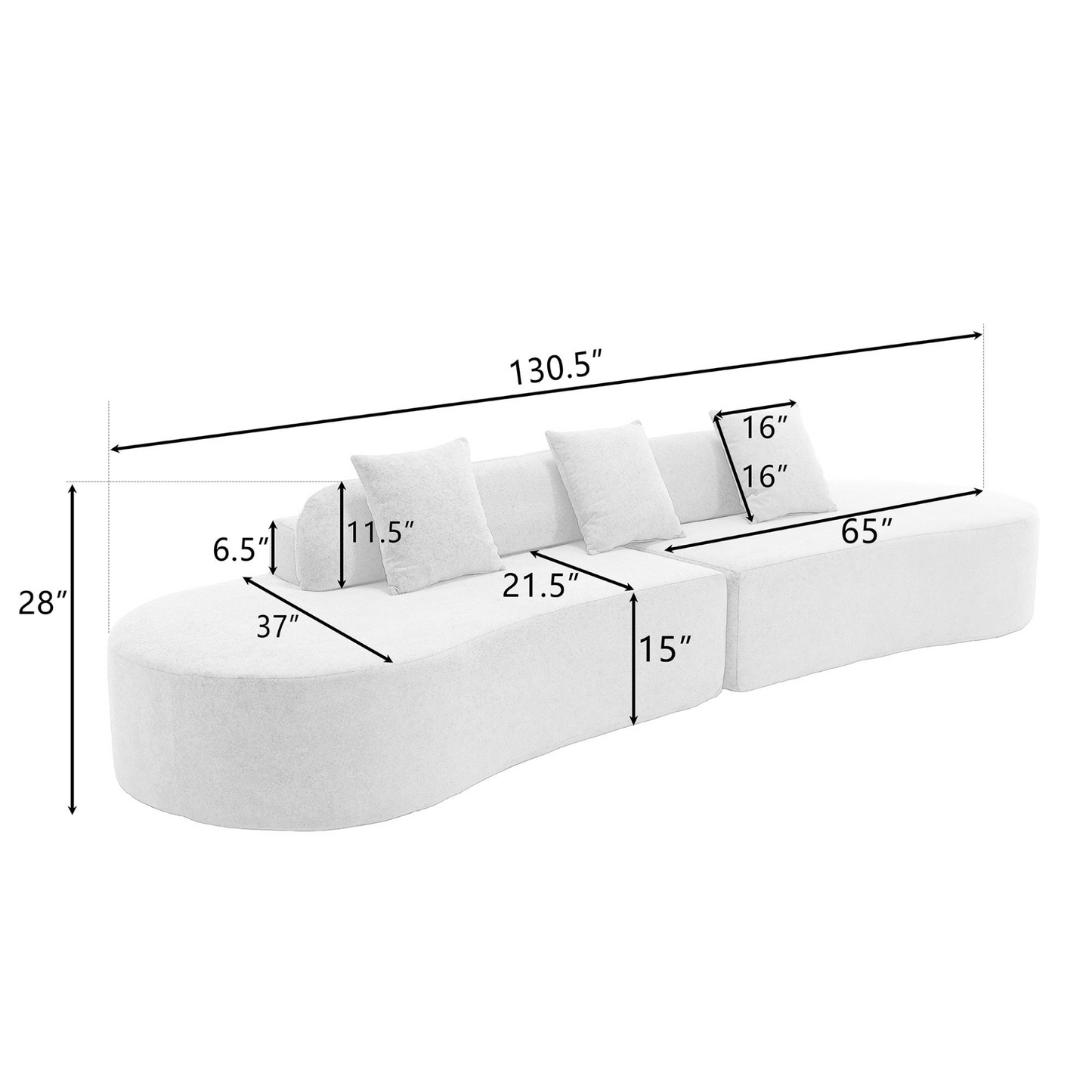 Modern curved combination sofa, terrycloth fabric sofa, minimalist sofa in living room, apartment, no assembly required, three pillows,Browm