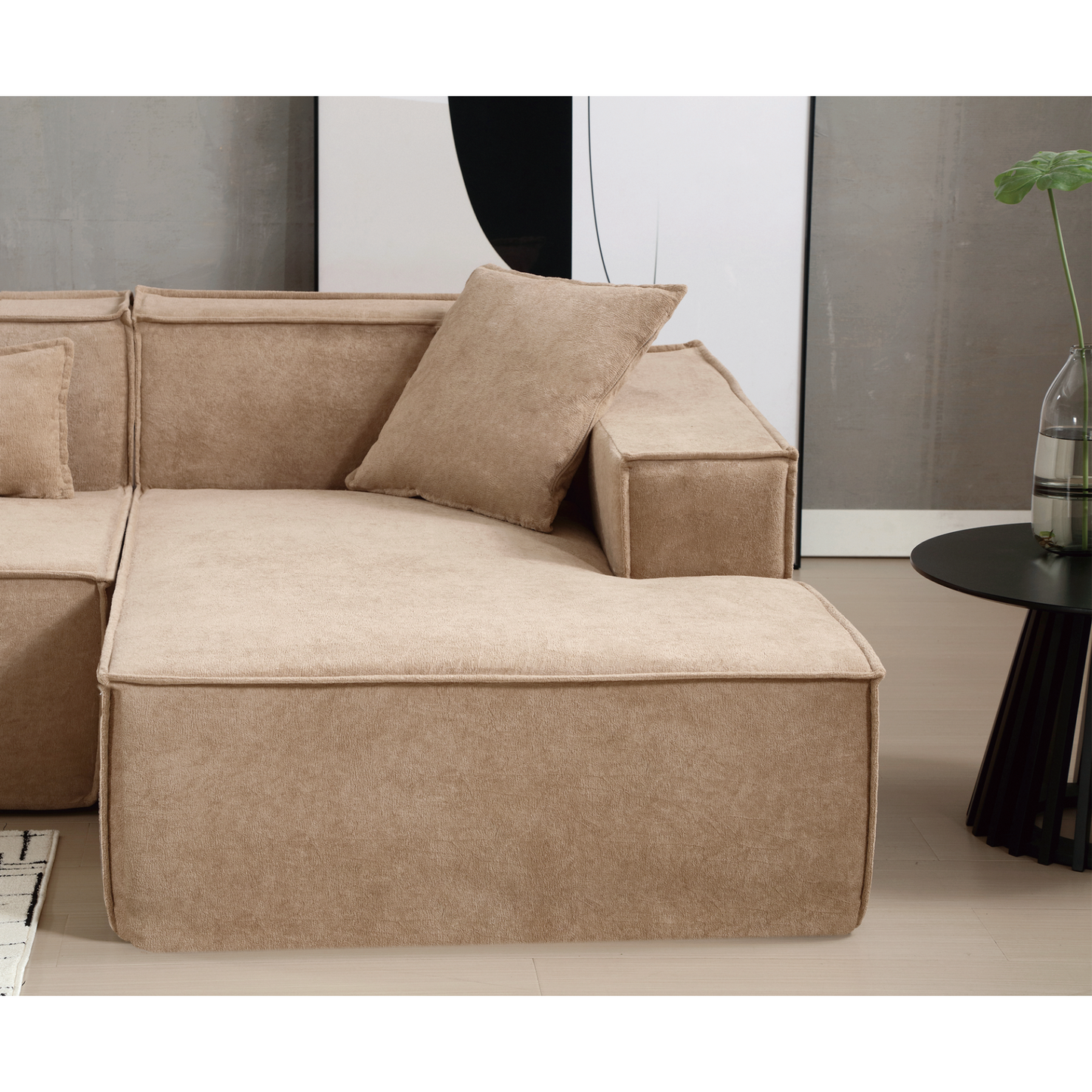 Modular combination living room sofa set, modern minimalist sofa, free installation sofa, L-shaped, Italian minimalist tofu block sofa,  Right-Hand Facing,Light Brown