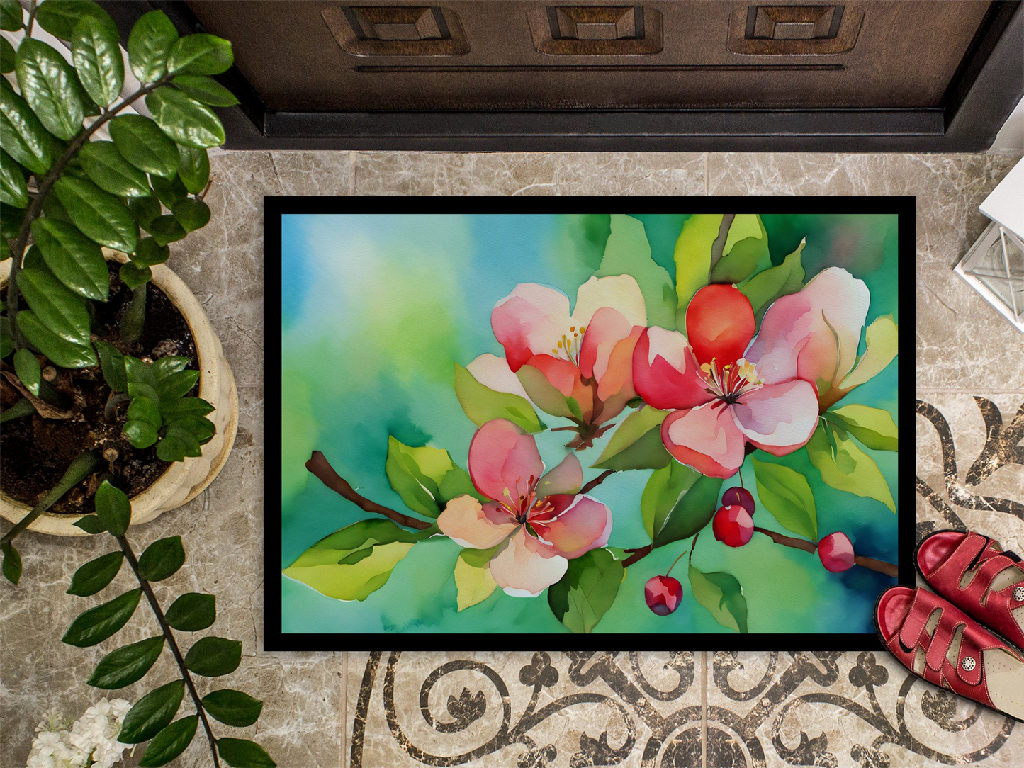 Arkansas Apple Blossom in Watercolor Doormat