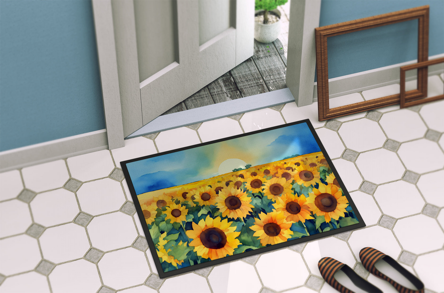 Kansas Sunflowers in Watercolor Doormat