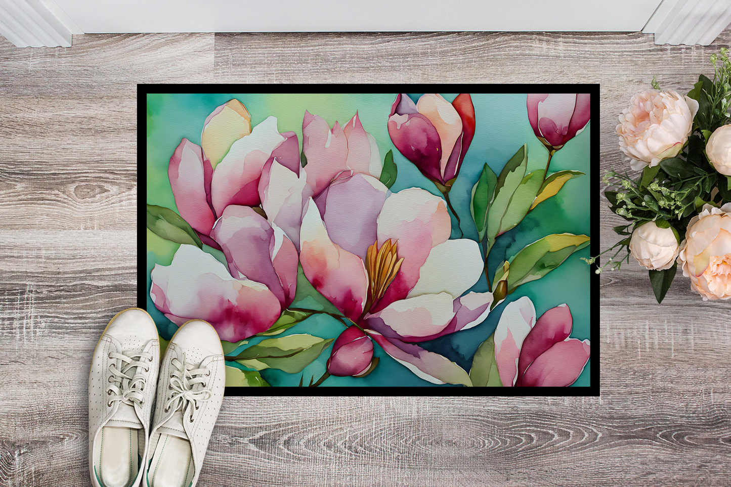 Louisiana Magnolias in Watercolor Doormat