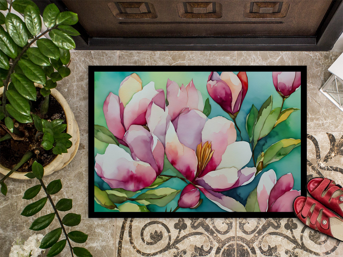 Louisiana Magnolias in Watercolor Doormat