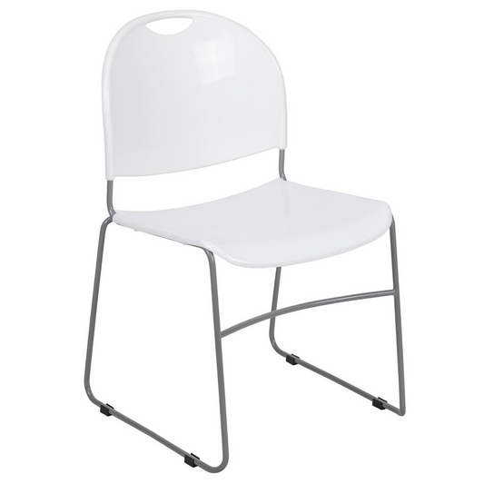 880 lb. Capacity White Ultra-Compact Stack Chair with Silver Powder Coated Frame