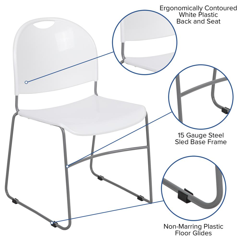 880 lb. Capacity White Ultra-Compact Stack Chair with Silver Powder Coated Frame