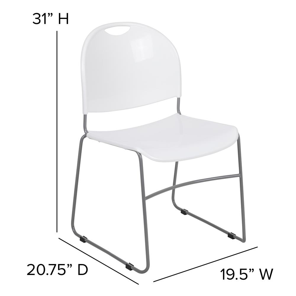 880 lb. Capacity White Ultra-Compact Stack Chair with Silver Powder Coated Frame