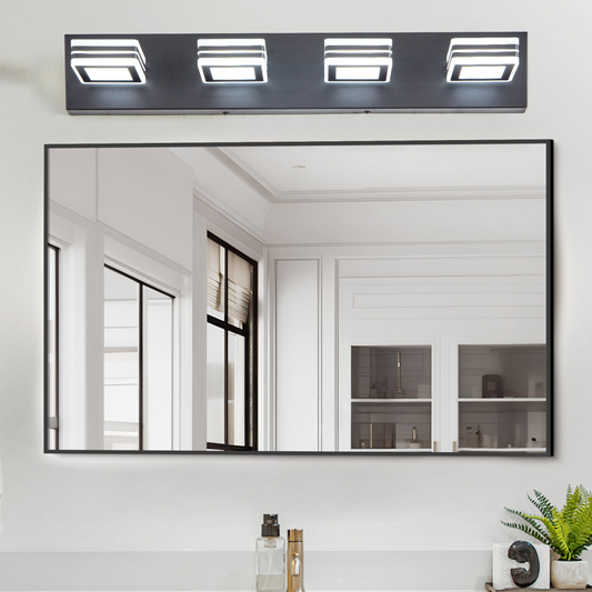 LED Modern Black Vanity Lights, 4-Lights Acrylic Matte Black Bathroom Vanity Lights Over Mirror