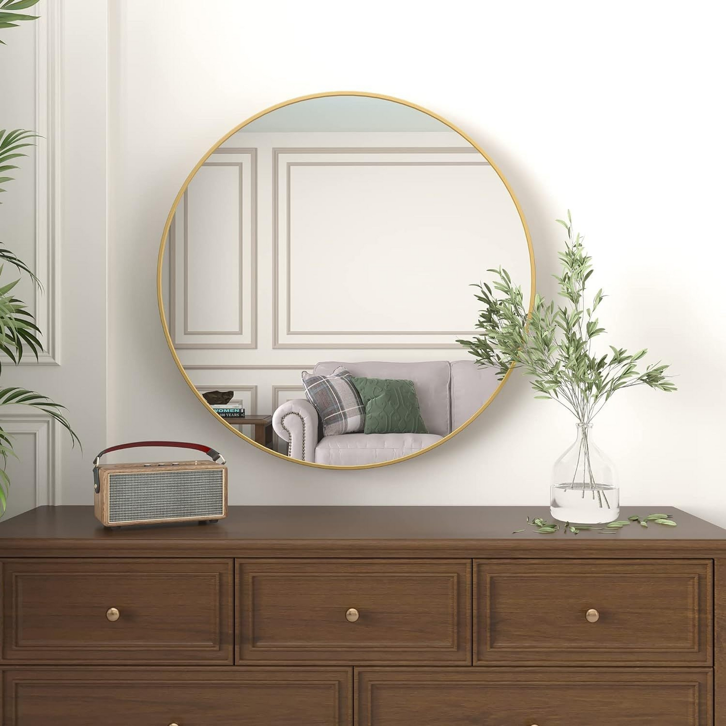 Gold 32 Inch Metal Round Bathroom Mirror