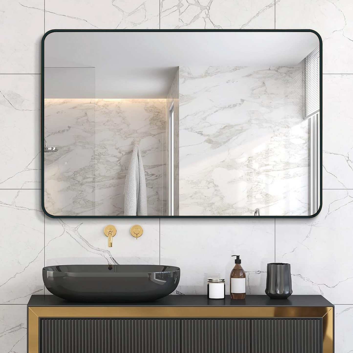 Black 30 "x40" Rectangular Bathroom Wall Mirror