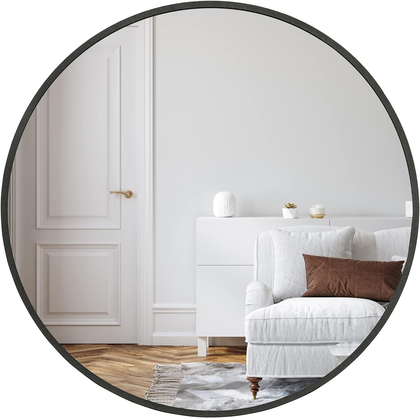 Black 32 Inch Metal Round Bathroom Mirror