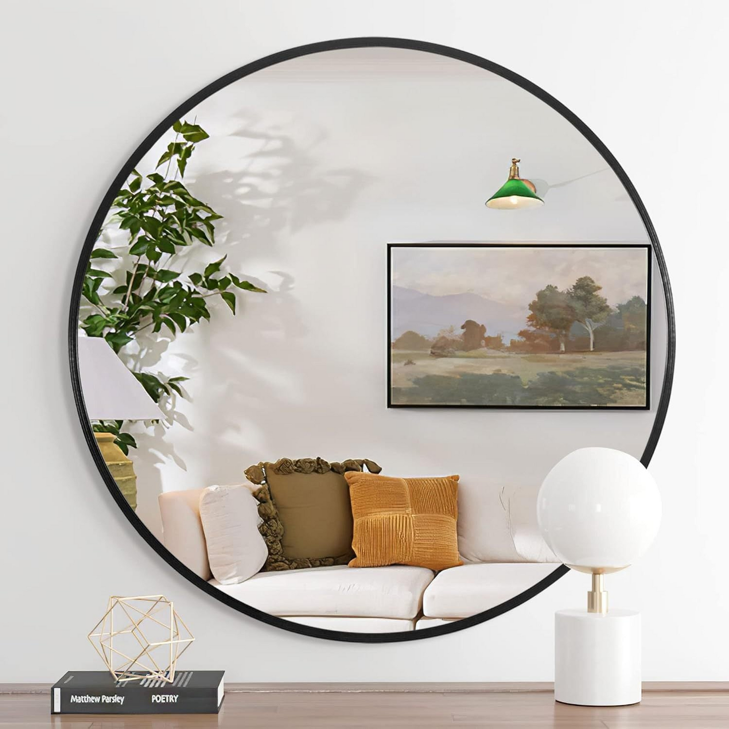 Black 32 Inch Metal Round Bathroom Mirror