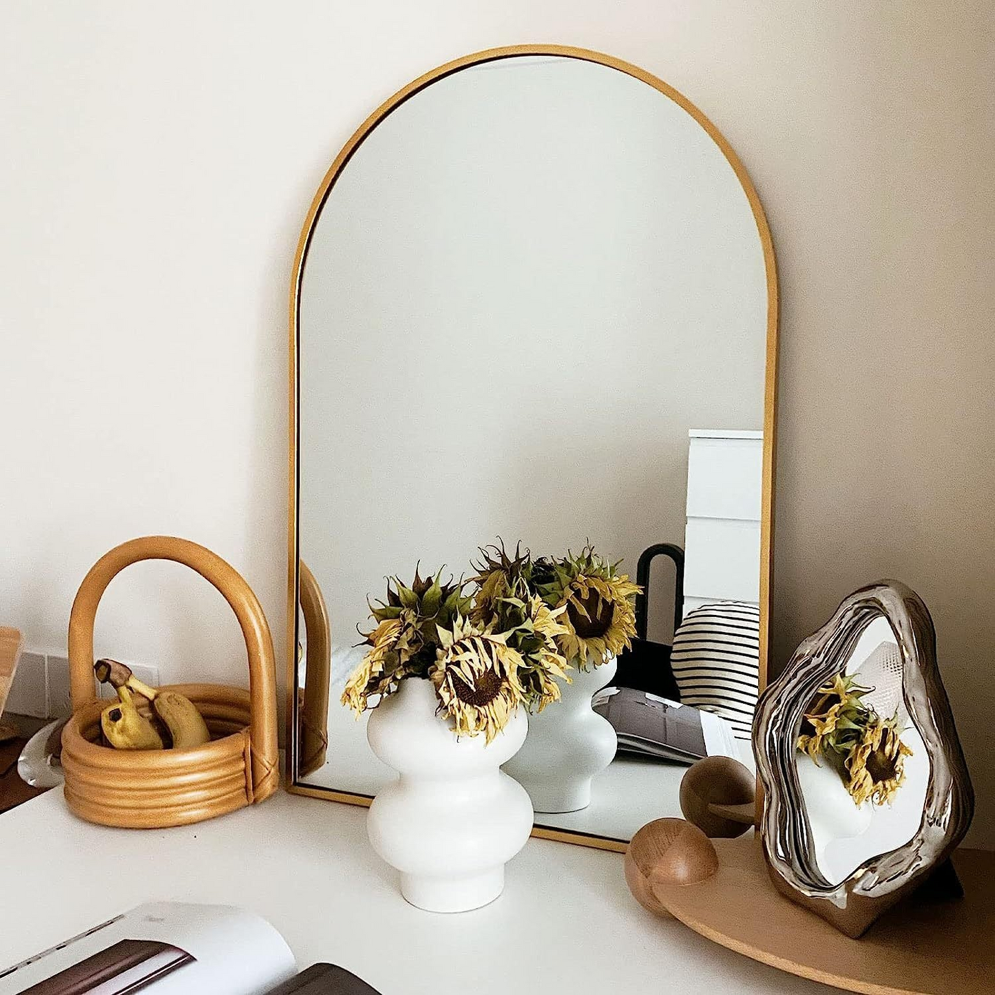 Gold 24x36 INCH Metal Arch Barhroom mirror