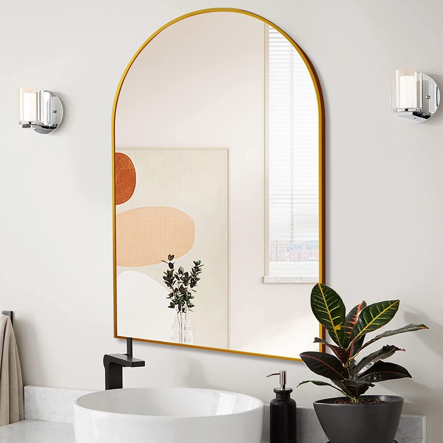 Gold 24x36 INCH Metal Arch Barhroom mirror