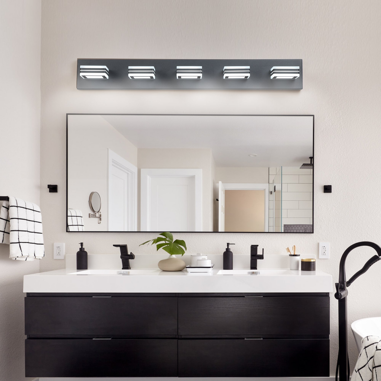 (Same as W134070915/L2004) LED Modern Black Vanity Lights, 5-Lights Acrylic Matte Black Bathroom Vanity Lights Over Mirror