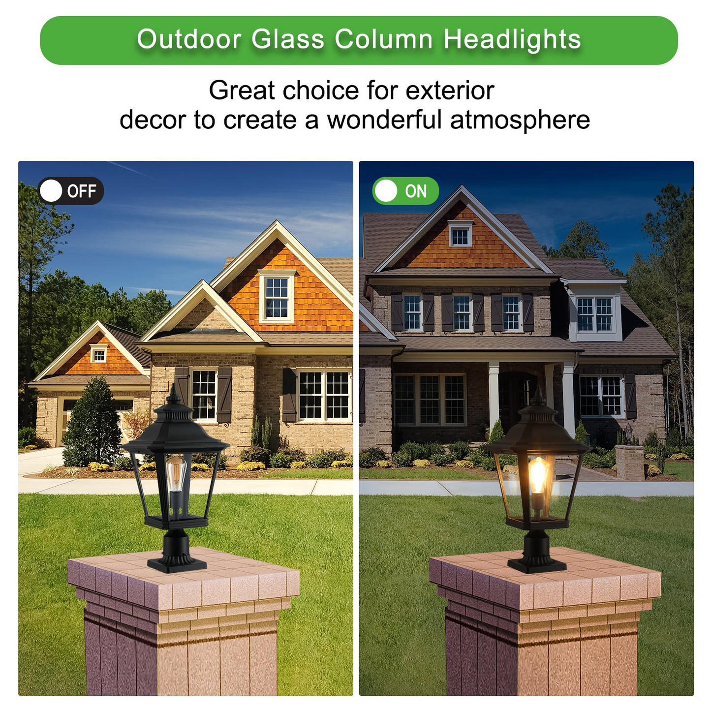 Outdoor Glass Column Headlights Supports multiple types of light bulbs (2pack)