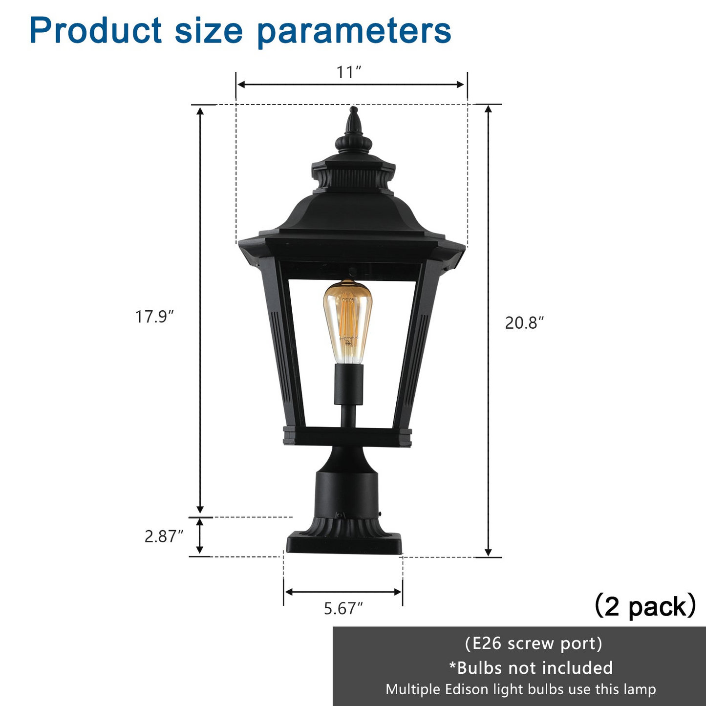 Outdoor Glass Column Headlights Supports multiple types of light bulbs (2pack)