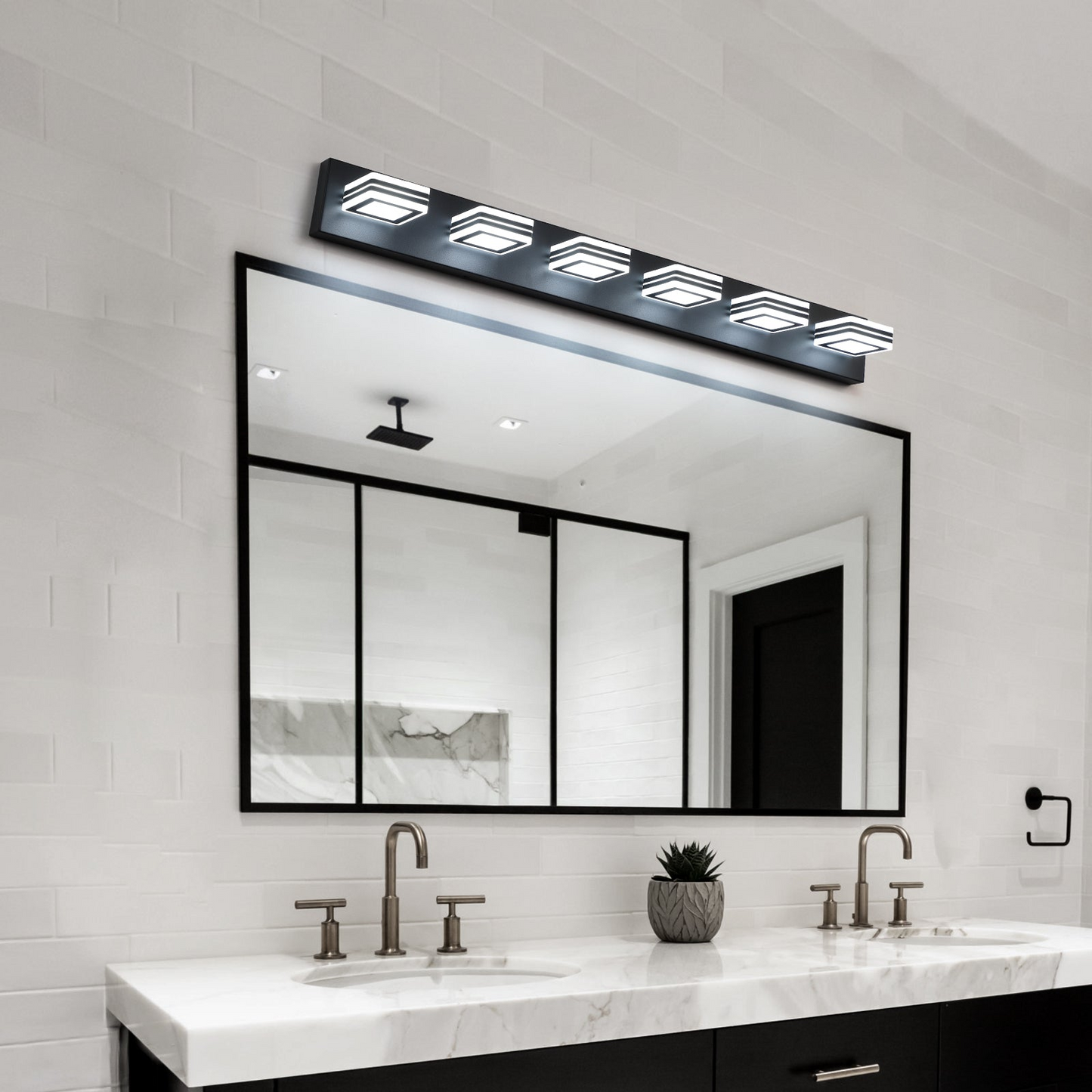 LED Modern Black Vanity Lights, 6-Lights Acrylic Matte Black Bathroom Vanity Lights Over Mirror (Same as W134070930/L2005)